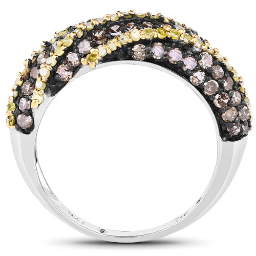 1.25 Carat Genuine Champagne Diamond and Yellow Diamond .925 Sterling Silver Ring - Image 5