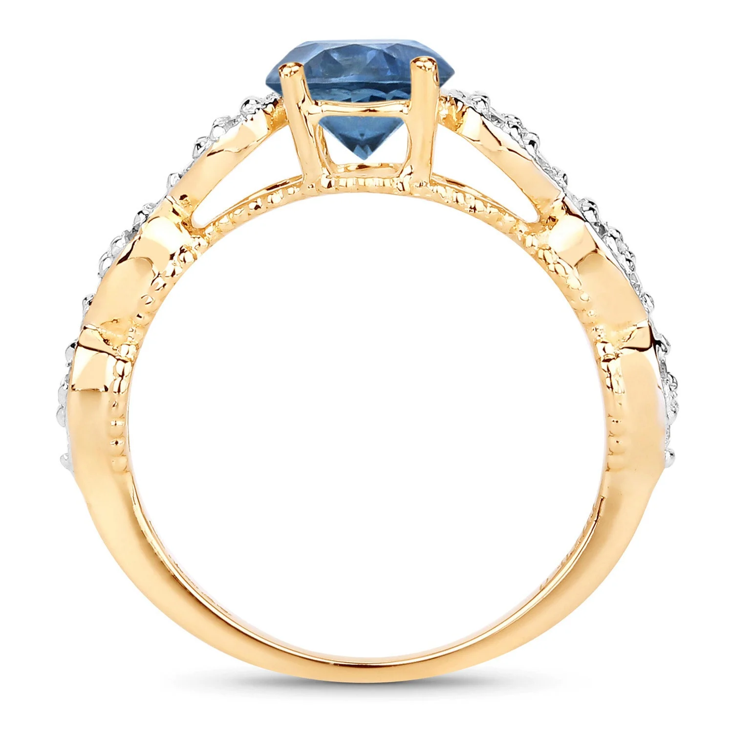 1.27 Carat Genuine Blue Sapphire and White Diamond 14K Yellow Gold Ring - Image 2