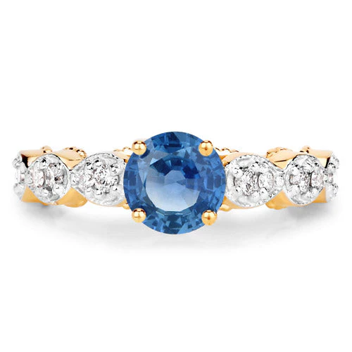1.27 Carat Genuine Blue Sapphire and White Diamond 14K Yellow Gold Ring - Image 6