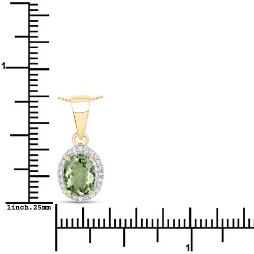 1.27 Carat Genuine Green Tourmaline and White Diamond 14K Yellow Gold Pendant - Image 7