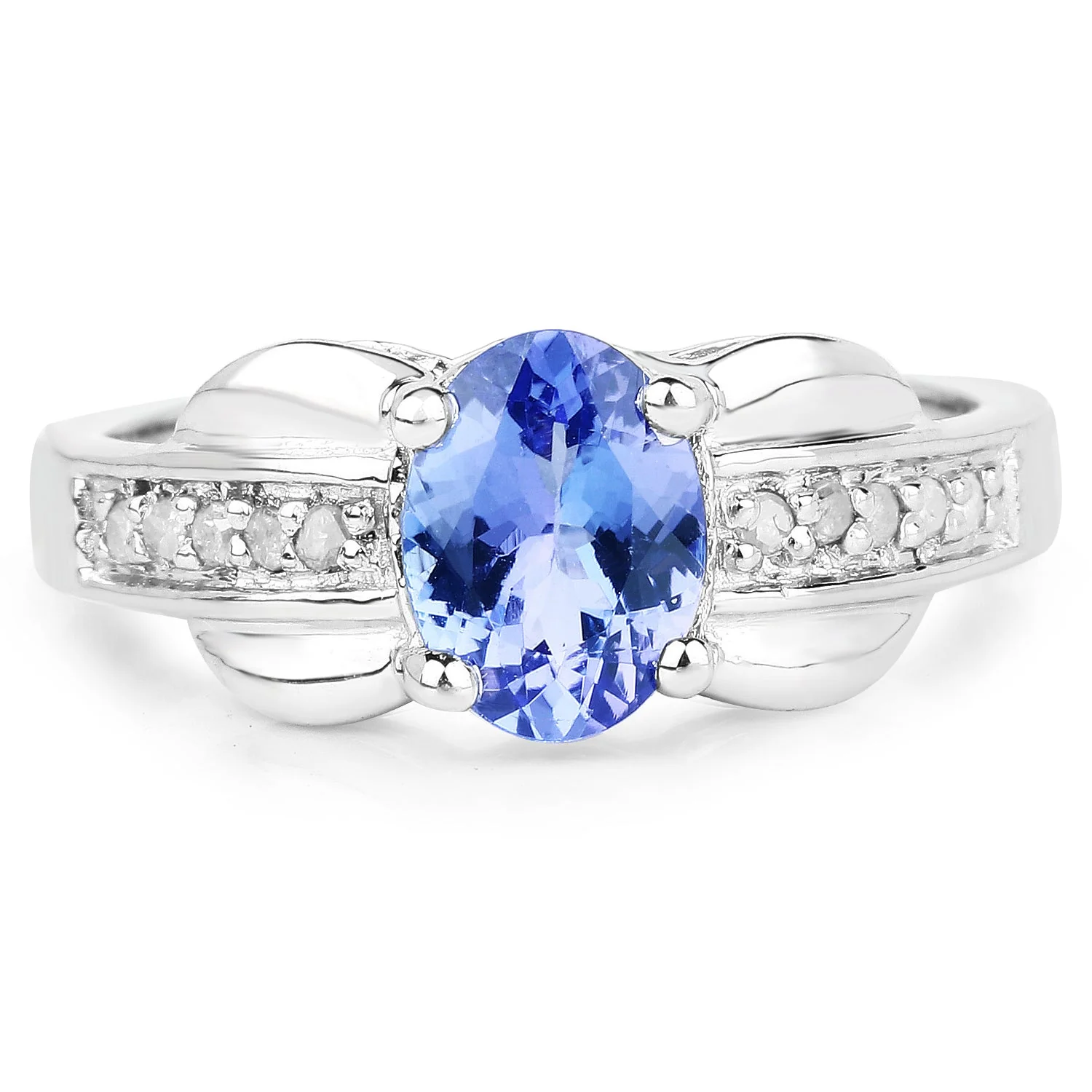 1.27 Carat Genuine Tanzanite and White Diamond .925 Sterling Silver Ring - Image 3