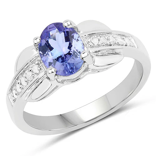 1.27 Carat Genuine Tanzanite and White Diamond .925 Sterling Silver Ring - Image 4