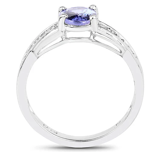 1.27 Carat Genuine Tanzanite and White Diamond .925 Sterling Silver Ring - Image 5
