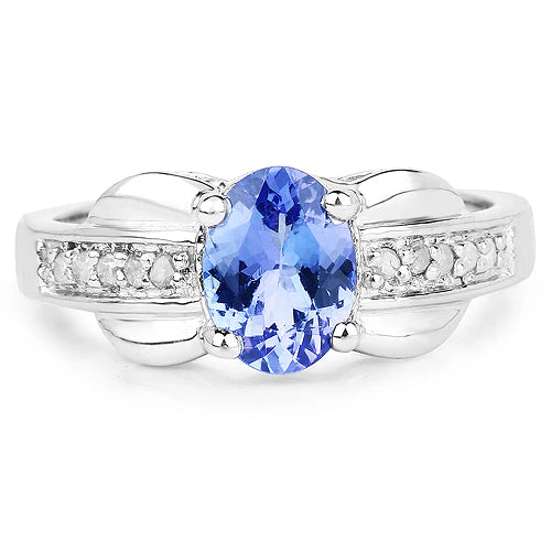 1.27 Carat Genuine Tanzanite and White Diamond .925 Sterling Silver Ring - Image 6
