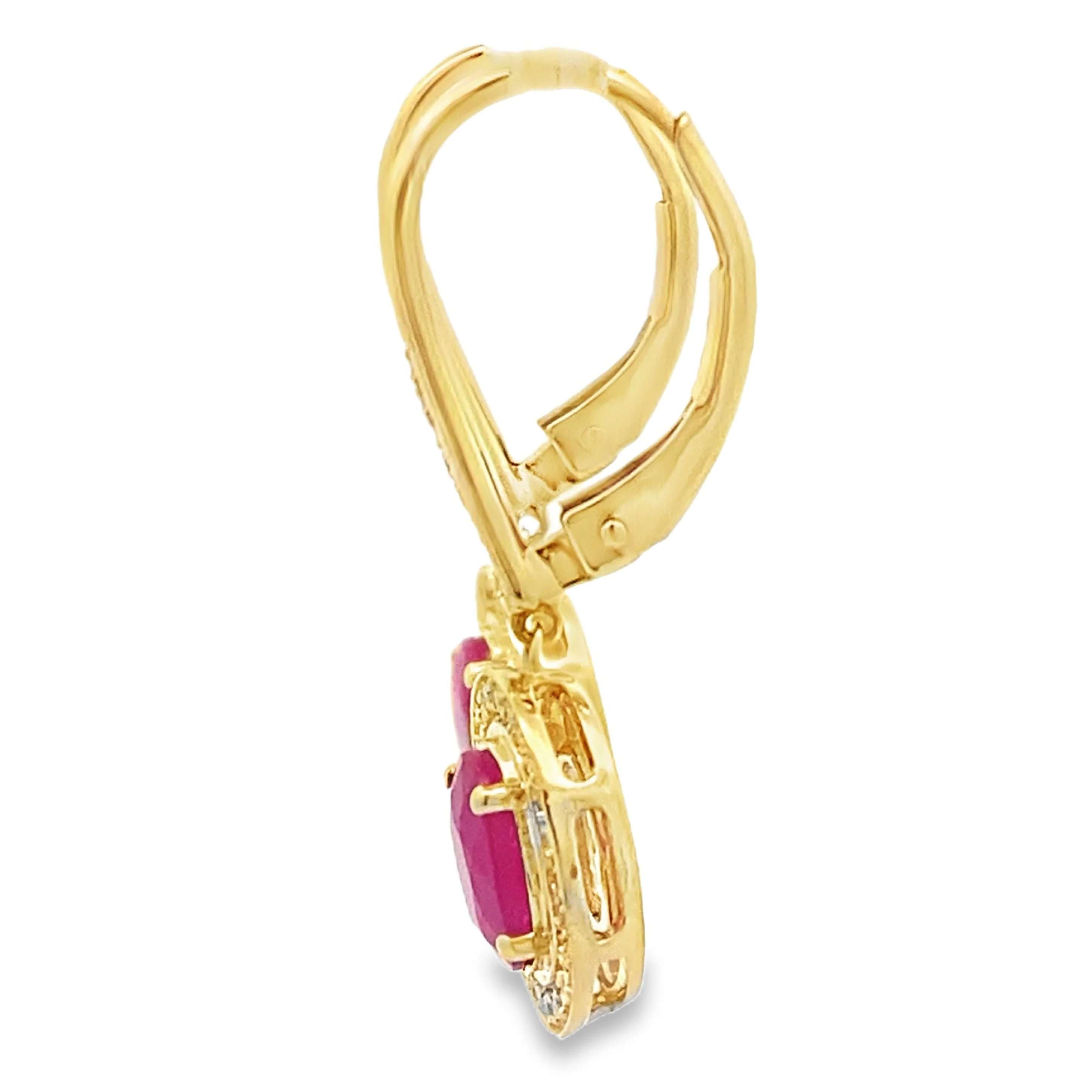 1.28ct Ruby Diamond Dangle Earrings 10KT Yellow Gold - Image 2