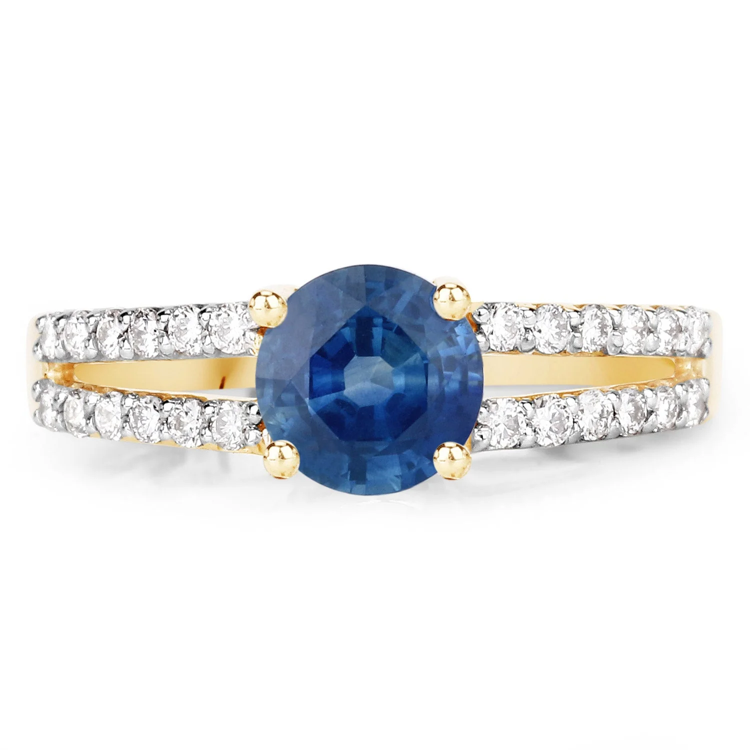 1.29 Carat Genuine Blue Sapphire and White Diamond 14K Yellow Gold Ring - Image 3