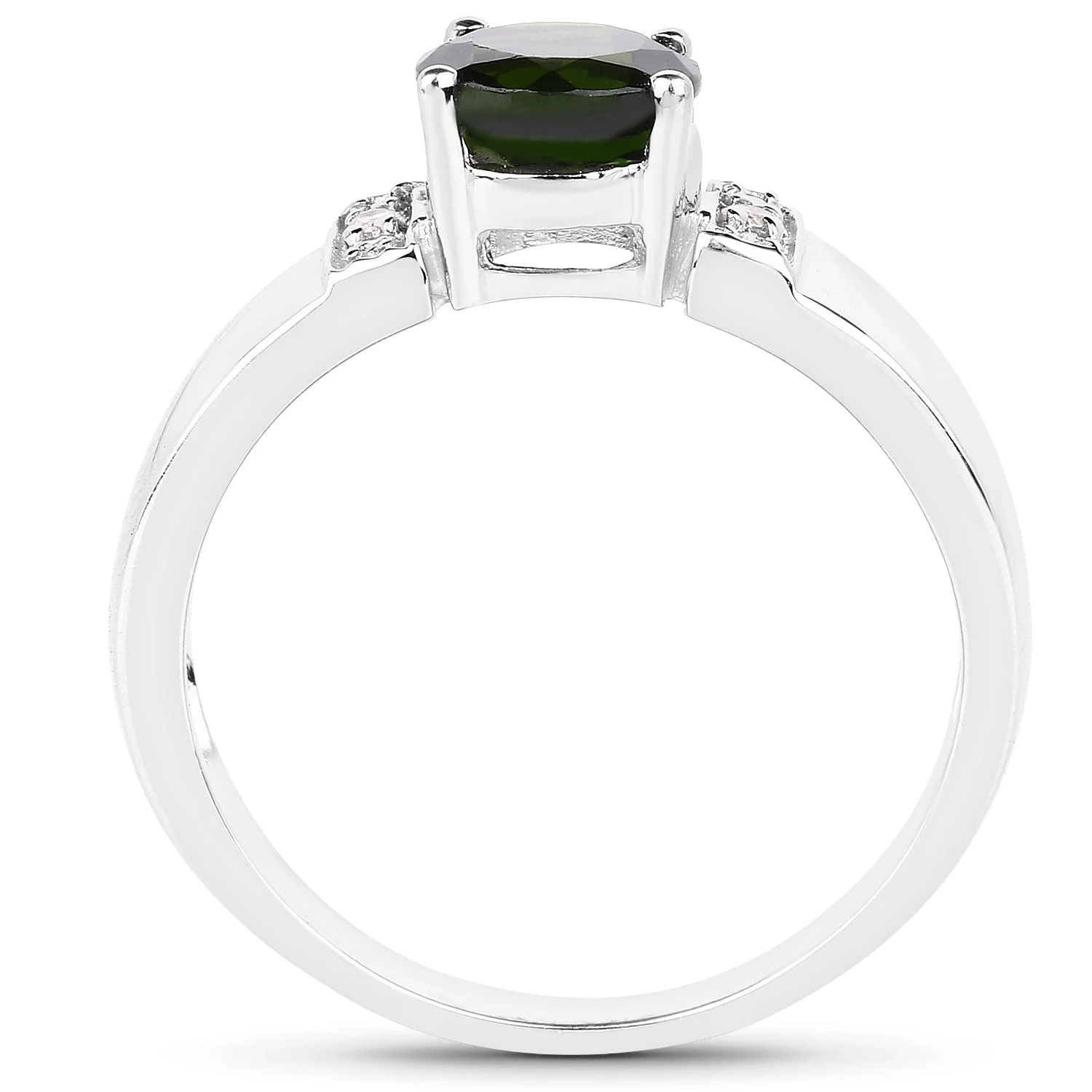 1.29 Carat Genuine Chrome Diopside and White Topaz .925 Sterling Silver Ring - Image 2