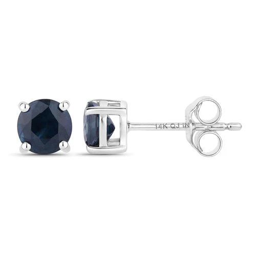 1.30 Carat Genuine Blue Sapphire 14K White Gold Earrings - Image 2
