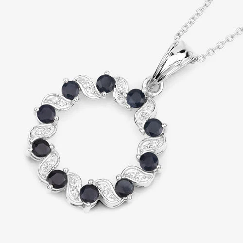 1.30 Carat Genuine Blue Sapphire and White Topaz .925 Sterling Silver Pendant - Image 10