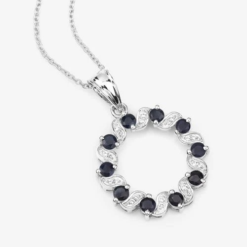 1.30 Carat Genuine Blue Sapphire and White Topaz .925 Sterling Silver Pendant - Image 12