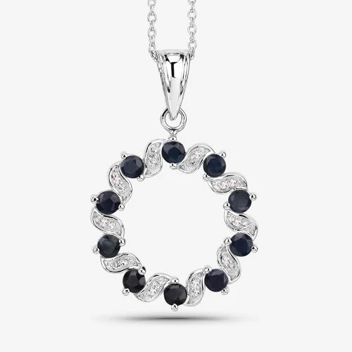 1.30 Carat Genuine Blue Sapphire and White Topaz .925 Sterling Silver Pendant - Image 14