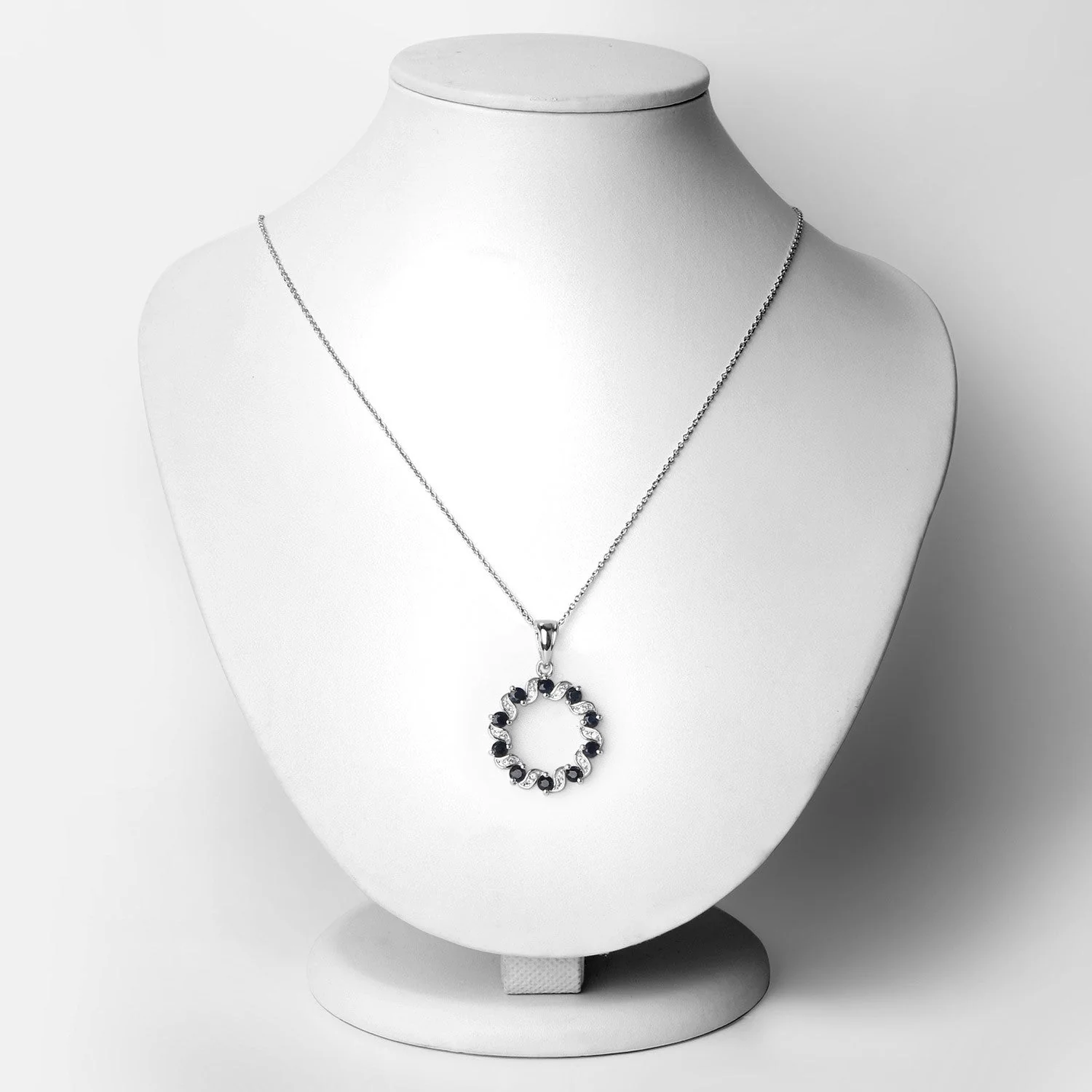 1.30 Carat Genuine Blue Sapphire and White Topaz .925 Sterling Silver Pendant - Image 3