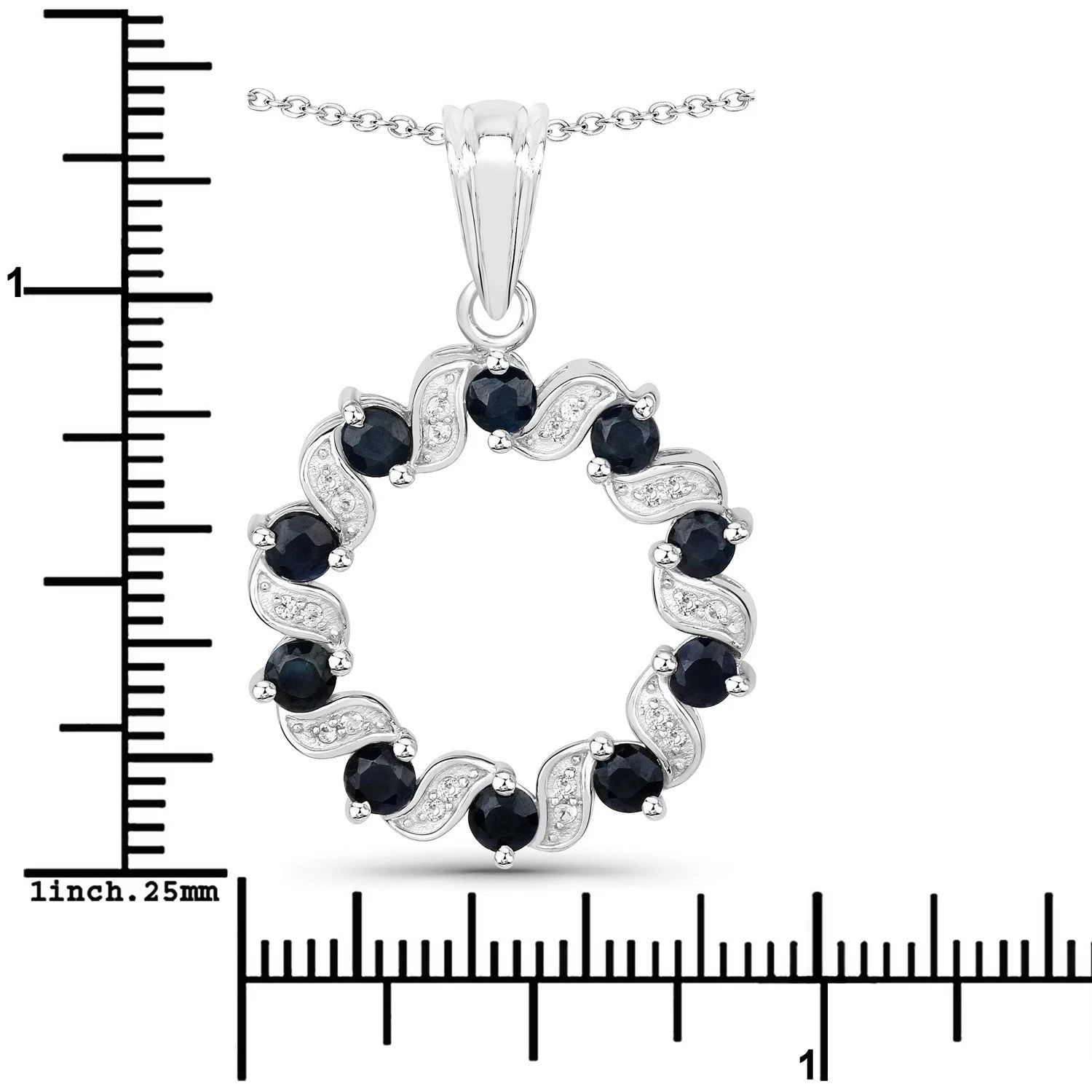 1.30 Carat Genuine Blue Sapphire and White Topaz .925 Sterling Silver Pendant - Image 4