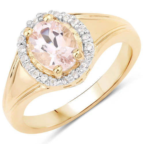 1.30 Carat Genuine Morganite and White Topaz .925 Sterling Silver Ring - Image 2