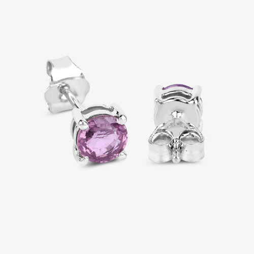 1.30 Carat Genuine Pink Sapphire 10K White Gold Earrings - Image 9