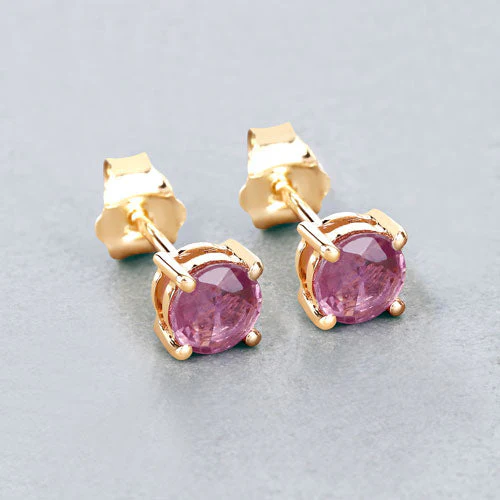 1.30 Carat Genuine Pink Sapphire 10K Yellow Gold Earrings - Image 4