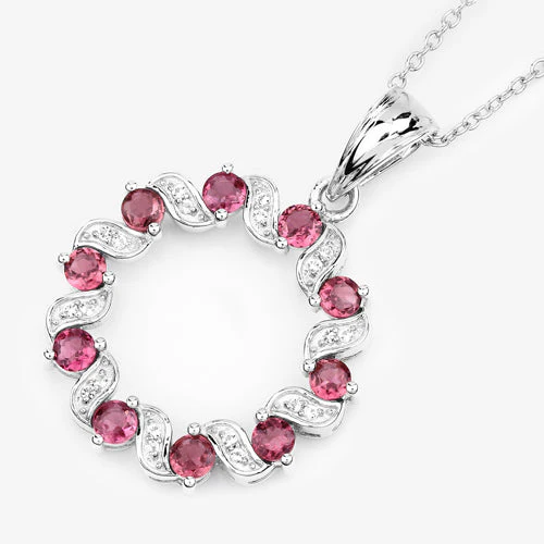 1.30 Carat Genuine Pink Tourmaline and White Topaz .925 Sterling Silver Pendant - Image 10