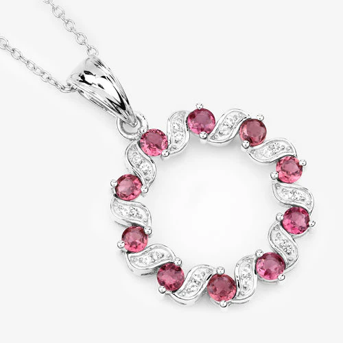 1.30 Carat Genuine Pink Tourmaline and White Topaz .925 Sterling Silver Pendant - Image 11