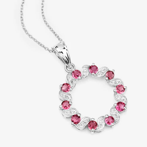 1.30 Carat Genuine Pink Tourmaline and White Topaz .925 Sterling Silver Pendant - Image 12