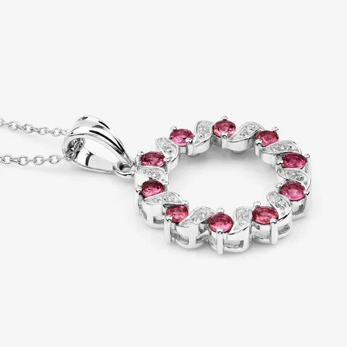 1.30 Carat Genuine Pink Tourmaline and White Topaz .925 Sterling Silver Pendant - Image 13