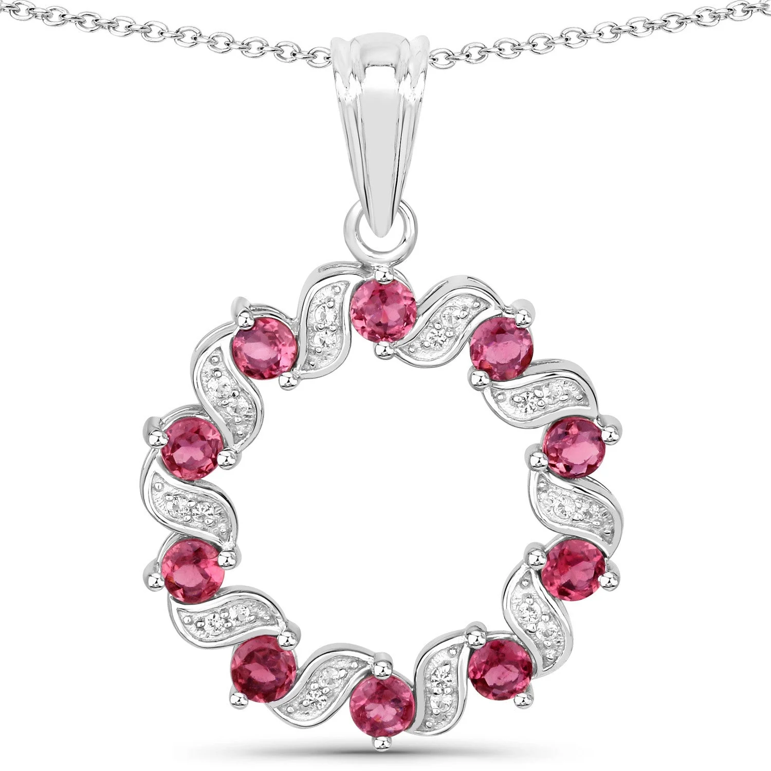 1.30 Carat Genuine Pink Tourmaline and White Topaz .925 Sterling Silver Pendant - Image 2