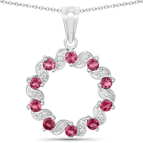1.30 Carat Genuine Pink Tourmaline and White Topaz .925 Sterling Silver Pendant - Image 6