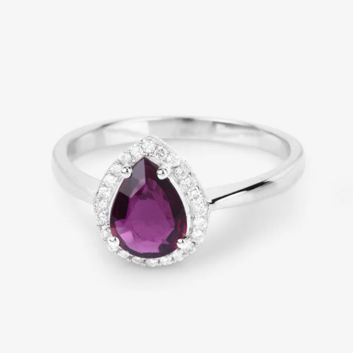 1.30 Carat Genuine Ruby and White Diamond 14K White Gold Ring - Image 9