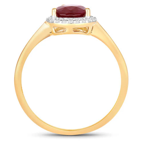 1.30 Carat Genuine Ruby and White Diamond 14K Yellow Gold Ring - Image 2