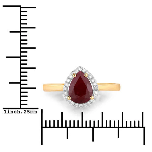 1.30 Carat Genuine Ruby and White Diamond 14K Yellow Gold Ring - Image 3