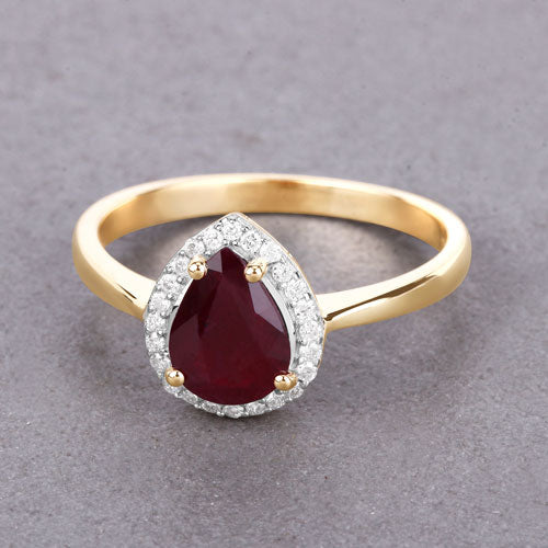 1.30 Carat Genuine Ruby and White Diamond 14K Yellow Gold Ring - Image 4