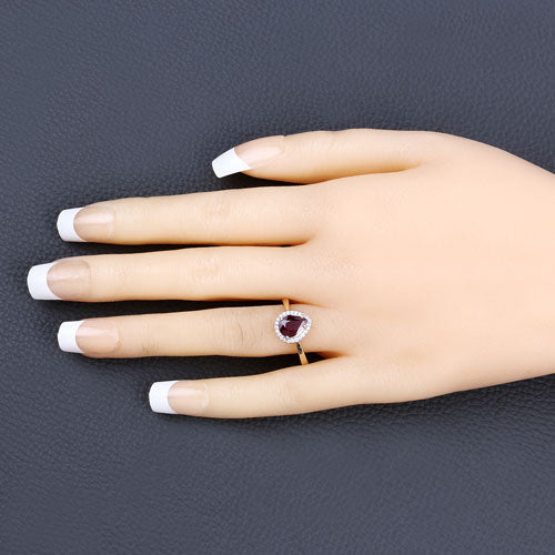 1.30 Carat Genuine Ruby and White Diamond 14K Yellow Gold Ring - Image 5