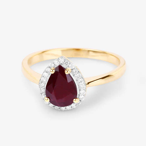 1.30 Carat Genuine Ruby and White Diamond 14K Yellow Gold Ring - Image 9