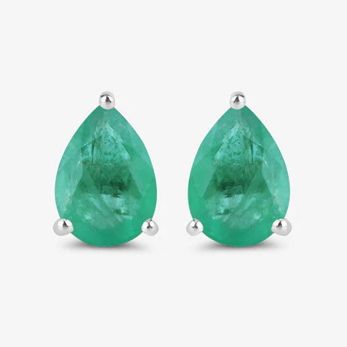 1.30 Carat Genuine Zambian Emerald 10K White Gold Earrings - Image 10