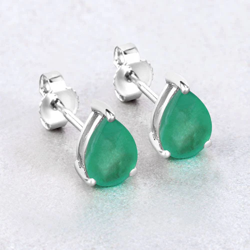 1.30 Carat Genuine Zambian Emerald 10K White Gold Earrings - Image 4