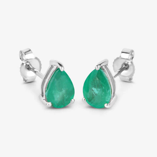 1.30 Carat Genuine Zambian Emerald 10K White Gold Earrings - Image 7