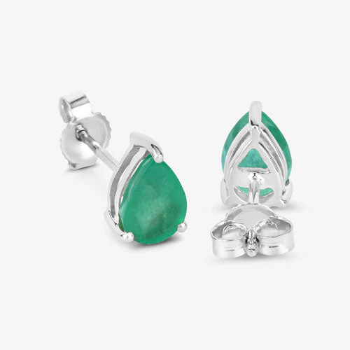 1.30 Carat Genuine Zambian Emerald 10K White Gold Earrings - Image 9