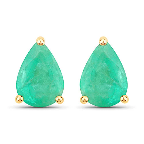 1.30 Carat Genuine Zambian Emerald 10K Yellow Gold Earrings