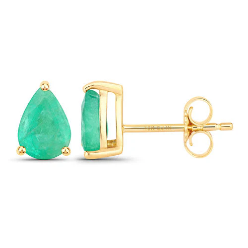 1.30 Carat Genuine Zambian Emerald 10K Yellow Gold Earrings - Image 2