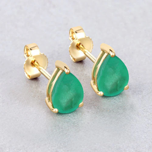 1.30 Carat Genuine Zambian Emerald 10K Yellow Gold Earrings - Image 4