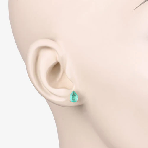 1.30 Carat Genuine Zambian Emerald 10K Yellow Gold Earrings - Image 5