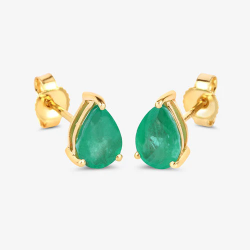 1.30 Carat Genuine Zambian Emerald 10K Yellow Gold Earrings - Image 7