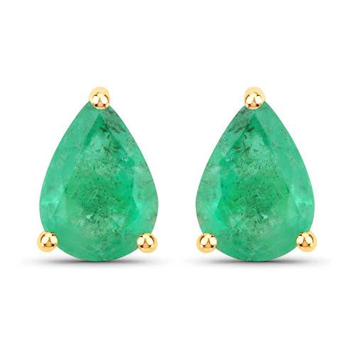 1.30 Carat Genuine Zambian Emerald 14K Yellow Gold Earrings