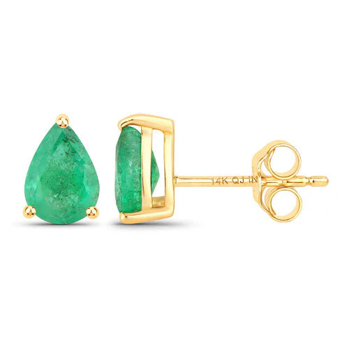 1.30 Carat Genuine Zambian Emerald 14K Yellow Gold Earrings - Image 2
