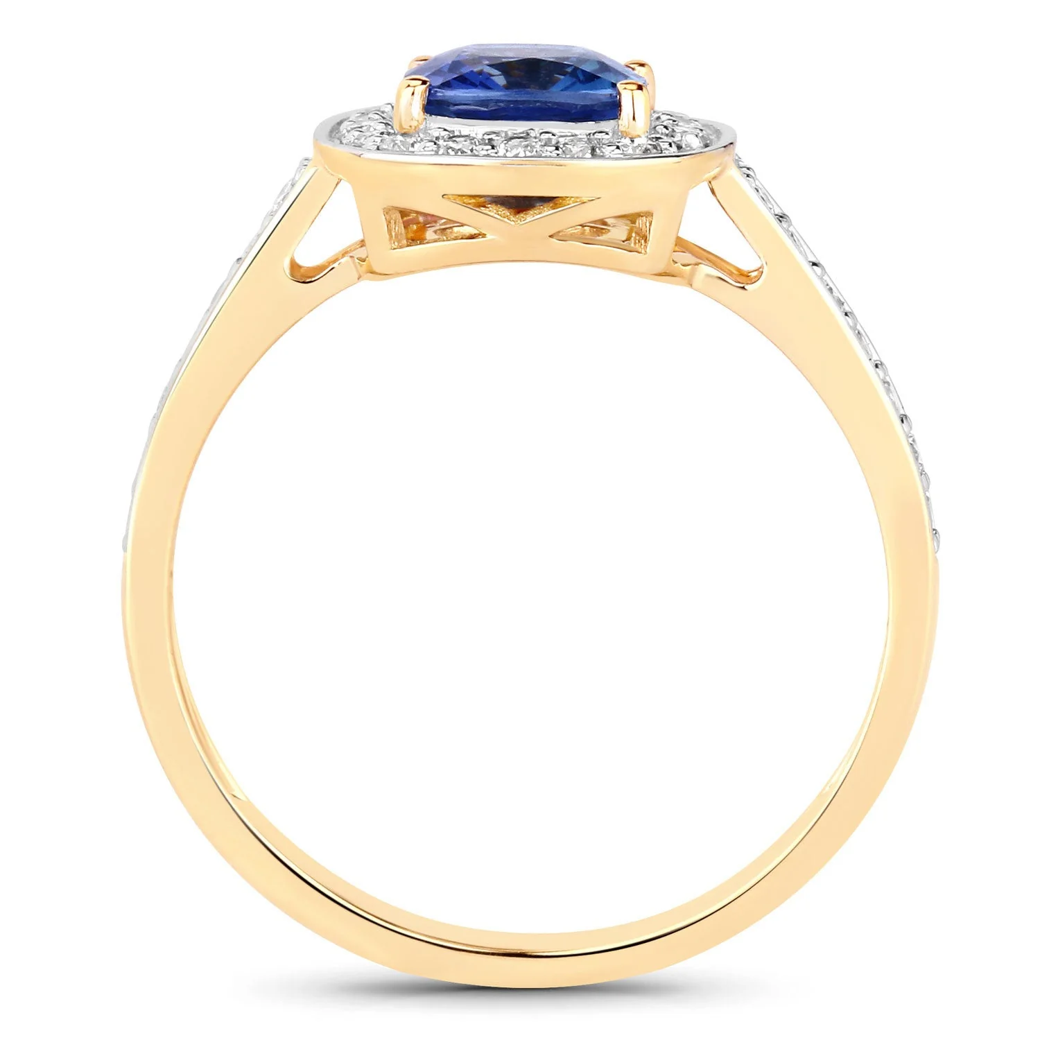 1.31 Carat Genuine Blue Sapphire and White Diamond 18K Yellow Gold Ring - Image 2