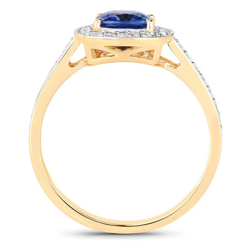 1.31 Carat Genuine Blue Sapphire and White Diamond 18K Yellow Gold Ring - Image 6