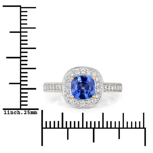 1.31 Carat Genuine Blue Sapphire and White Diamond 18K Yellow Gold Ring - Image 7