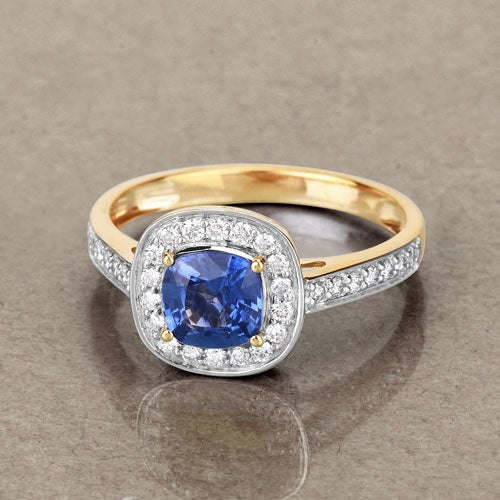1.31 Carat Genuine Blue Sapphire and White Diamond 18K Yellow Gold Ring - Image 8