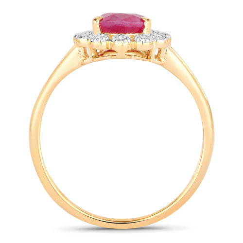 1.31 Carat Genuine Ruby and White Diamond 10K Yellow Gold Ring - Image 2