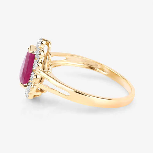 1.31 Carat Genuine Ruby and White Diamond 10K Yellow Gold Ring - Image 6