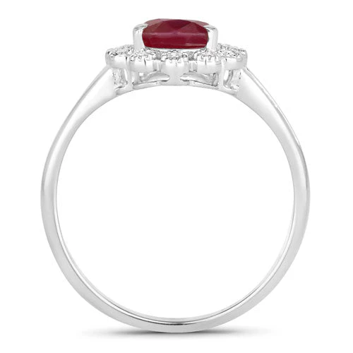 1.31 Carat Genuine Ruby and White Diamond 14K White Gold Ring - Image 2